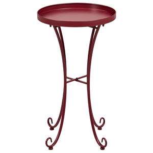 Tavolino da Giardino Rotondo in Metallo bordeaux da 40 cm Stile Vintage per Esterno