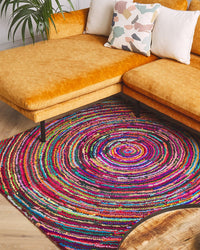 Tappeto tappetino Multicolore con Cotone 140 x 200 cm Rettangolare Motivo Astratto Intrecciato a Mano Boho