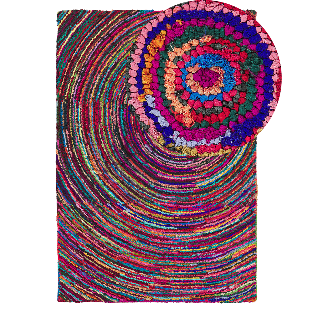 Tappeto tappetino Multicolore con Cotone 140 x 200 cm Rettangolare Motivo Astratto Intrecciato a Mano Boho