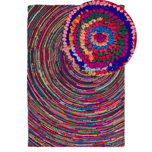 Tappeto tappetino Multicolore con Cotone 140 x 200 cm Rettangolare Motivo Astratto Intrecciato a Mano Boho