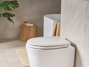 Sedile Soft Close MDF Bianco 46 x 37 cm Sistema di sgancio rapido Sedile aggiuntivo Stile moderno WC bagno