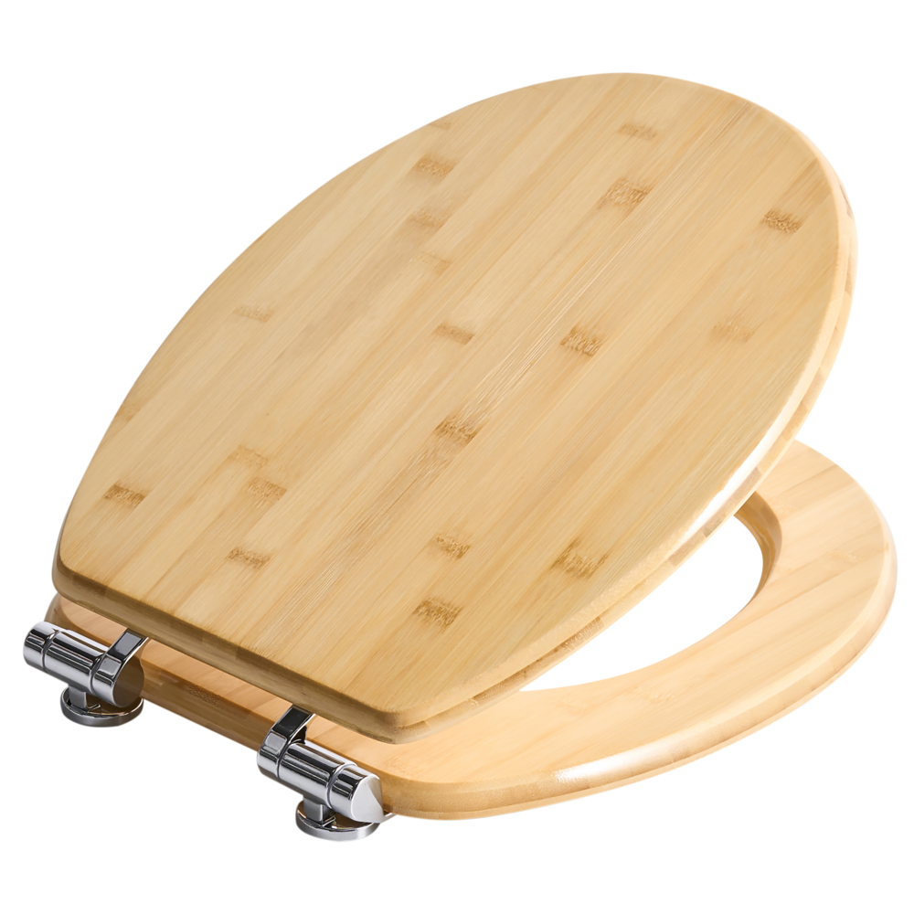 Sedile per WC scandinavo in bambù marrone chiaro 42 x 35 cm Distanza tra i fori 16 cm Finitura lucida Stile moderno WC per bagno