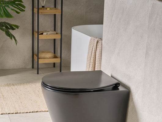 Sedile per wc Duroplast nero 45 x 38 cm Distanza tra i fori 16 cm Chiusura morbida a sgancio rapido Stile moderno wc bagno
