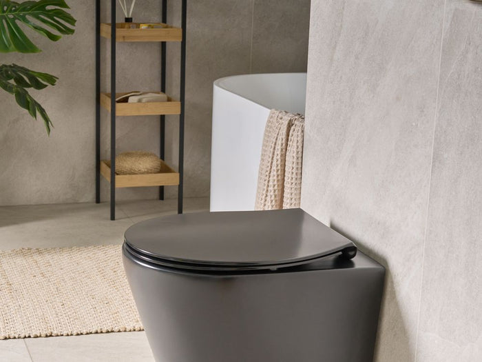 Sedile per wc Duroplast nero 45 x 38 cm Distanza tra i fori 16 cm Chiusura morbida a sgancio rapido Stile moderno wc bagno