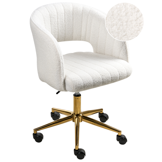 Moderna poltrona girevole da ufficio con braccioli e altezza regolabile Boucle bianco sporco