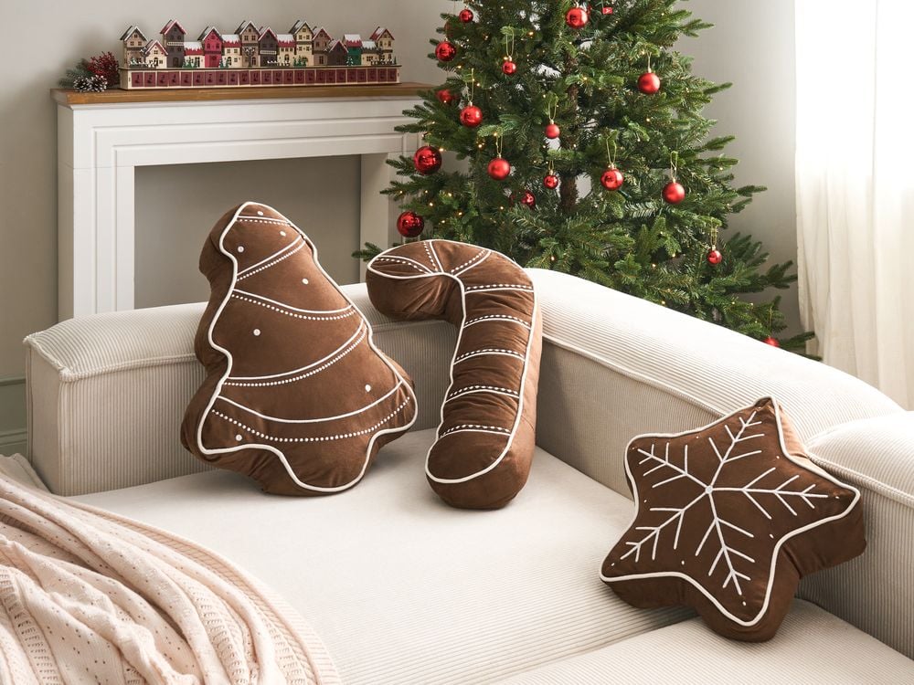 Set di 3 cuscini in velluto con motivo natalizio Pan di zenzero rosso accessorio decorativo 40 x 40 cm 60 x 40 cm 70 x 35 cm