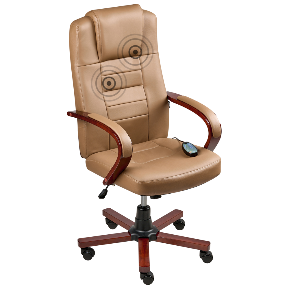 Poltrona massaggiante in pelle girevole riscaldata regolabile con base cromata marrone chiaro Girevole Altezza Regolabile