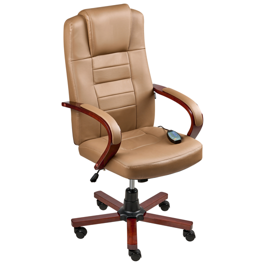 Poltrona massaggiante in pelle girevole riscaldata regolabile con base cromata marrone chiaro Girevole Altezza Regolabile