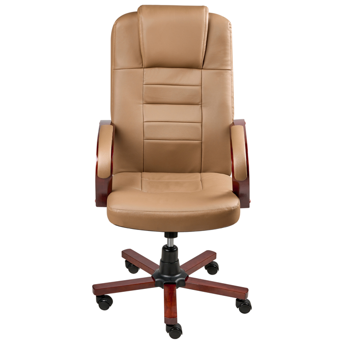 Poltrona massaggiante in pelle girevole riscaldata regolabile con base cromata marrone chiaro Girevole Altezza Regolabile