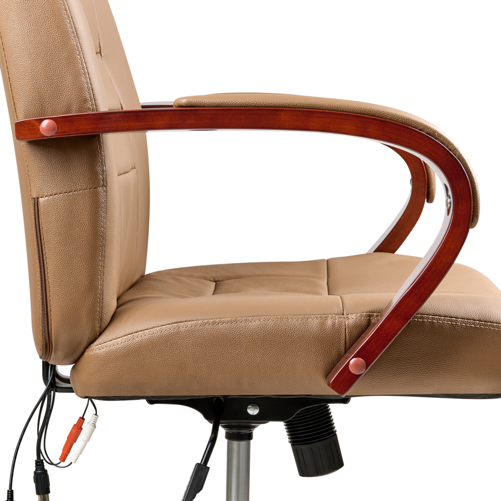Poltrona massaggiante in pelle girevole riscaldata regolabile con base cromata marrone chiaro Girevole Altezza Regolabile