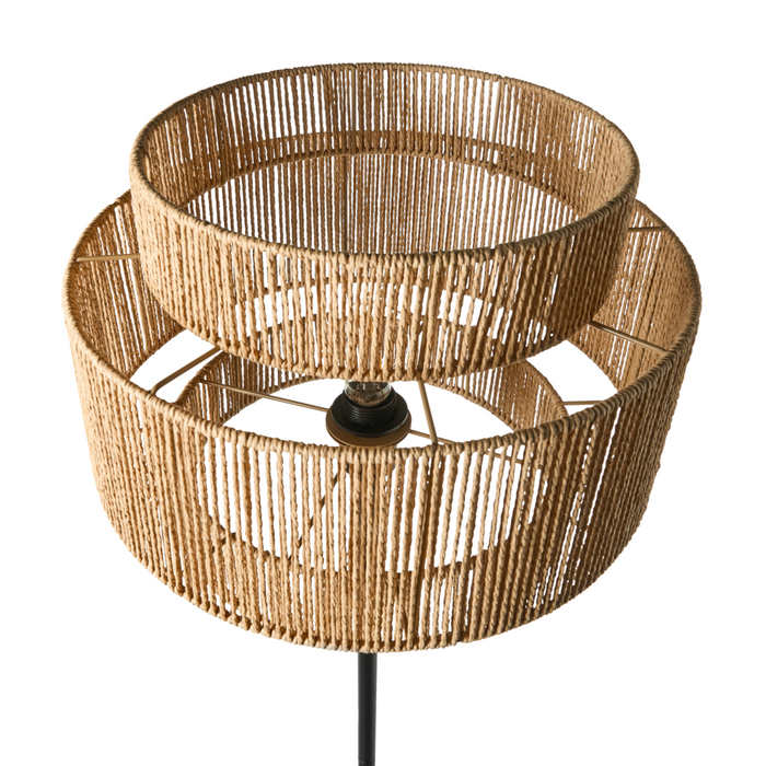 Lampada da terra Corda di carta naturale con base nera opaca Camera da letto Soggiorno Stile Boho