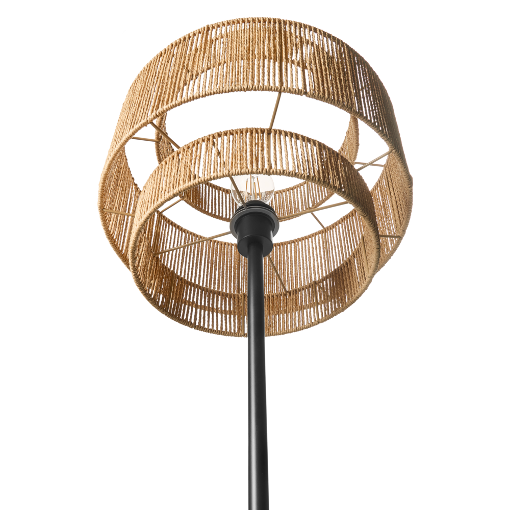 Lampada da terra Corda di carta naturale con base nera opaca Camera da letto Soggiorno Stile Boho