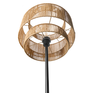 Lampada da terra Corda di carta naturale con base nera opaca Camera da letto Soggiorno Stile Boho