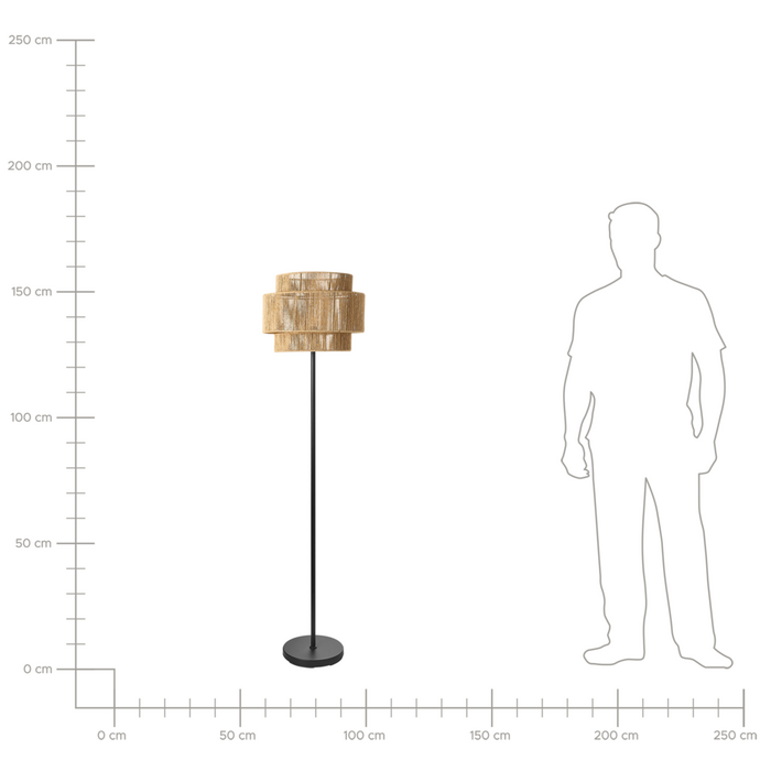 Lampada da terra Corda di carta naturale con base nera opaca Camera da letto Soggiorno Stile Boho