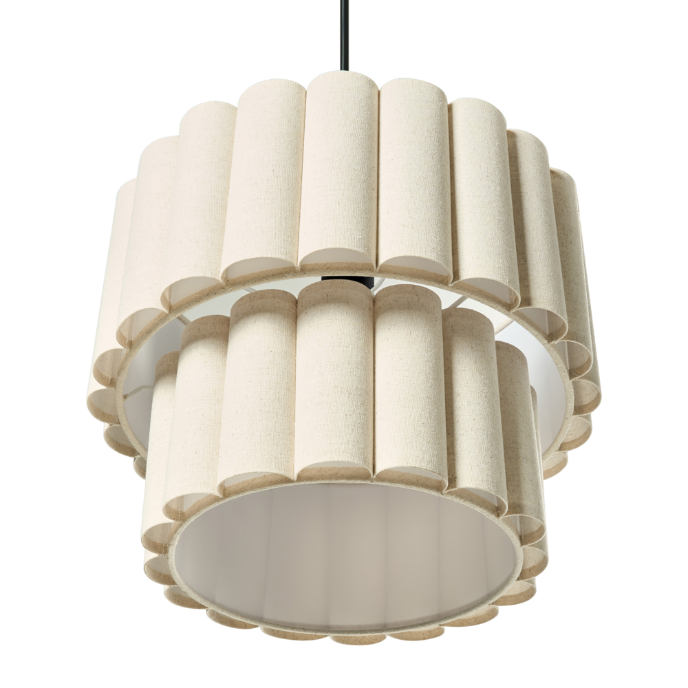 Lampada a sospensione moderna con paralume in tessuto di lino luce soffusa nero opaco beige chiaro