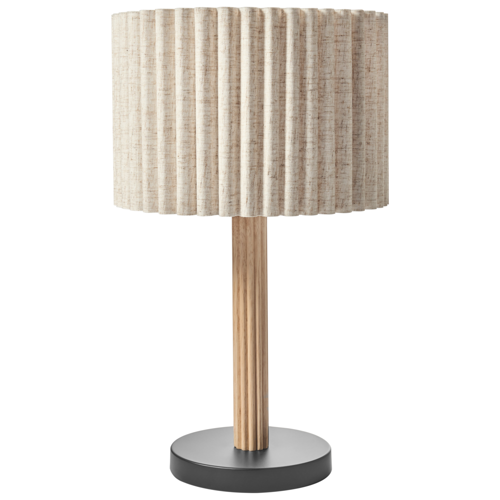 Lampada da tavolo con paralume in tessuto e in legno di gomma naturale Beige chiaro