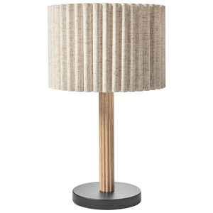 Lampada da tavolo con paralume in tessuto e in legno di gomma naturale Beige chiaro