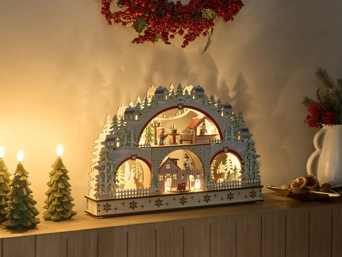 Decorazione natalizia in legno con statuetta LED Accessori natalizi Marrone chiaro