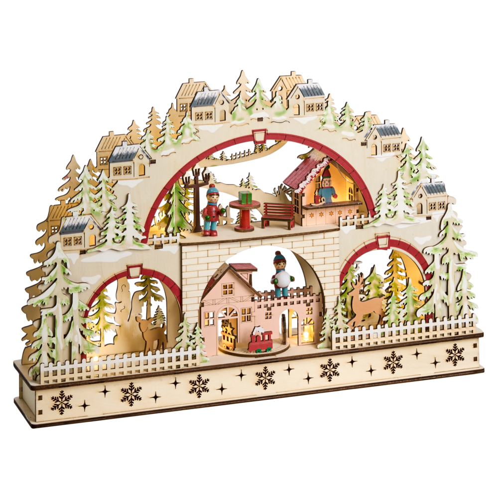 Decorazione natalizia in legno con statuetta LED Accessori natalizi Marrone chiaro