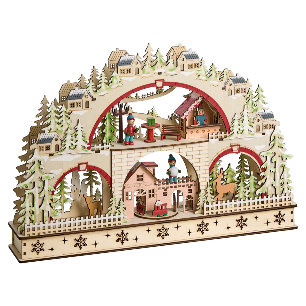 Decorazione natalizia in legno con statuetta LED Accessori natalizi Marrone chiaro