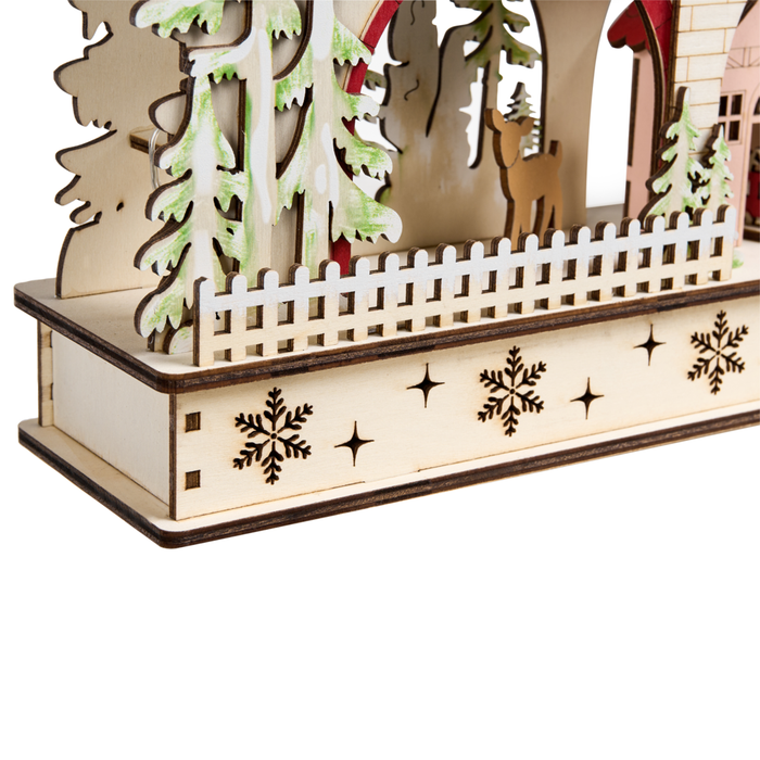 Decorazione natalizia in legno con statuetta LED Accessori natalizi Marrone chiaro