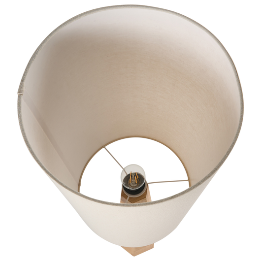 Lampada da terra moderna con paralume a tamburo in tessuto di lino e legno di gomma naturale