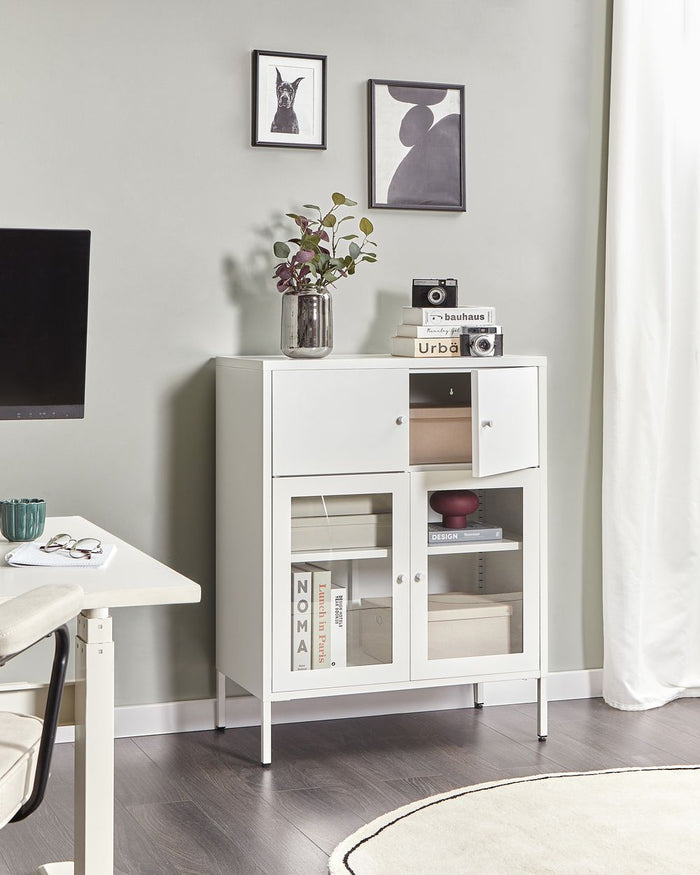 Vetrinetta in ferro bianco con 2 ante in vetro e 2 scomparti chiusi Stile scandinavo