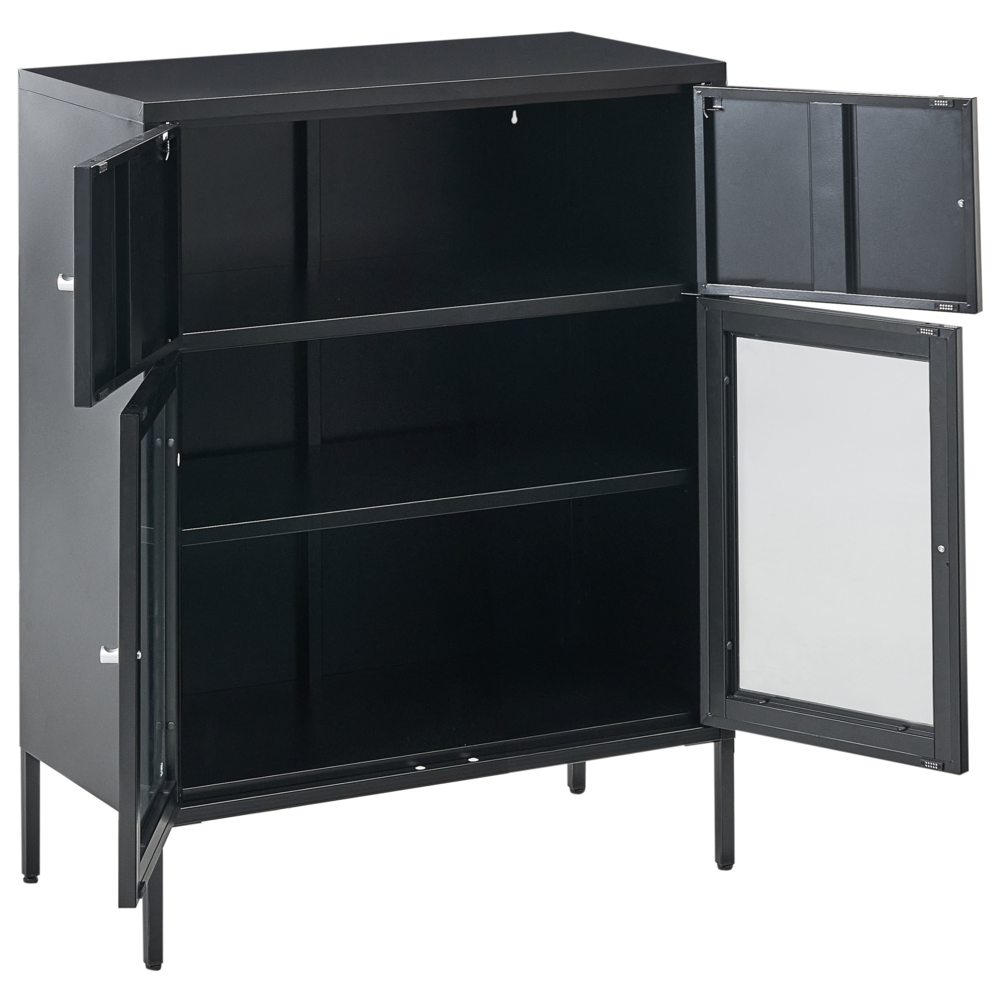 Vetrinetta in ferro nero con 2 ante in vetro e 2 scomparti chiusi Stile scandinavo