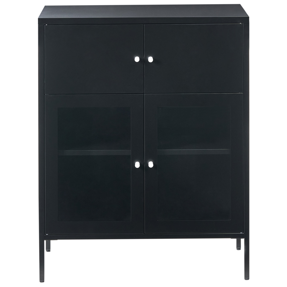 Vetrinetta in ferro nero con 2 ante in vetro e 2 scomparti chiusi Stile scandinavo