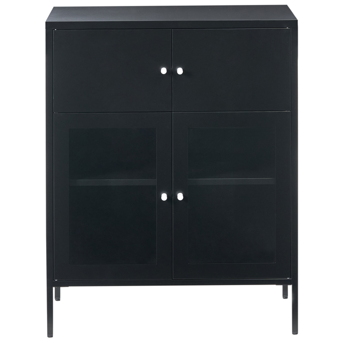 Vetrinetta in ferro nero con 2 ante in vetro e 2 scomparti chiusi Stile scandinavo
