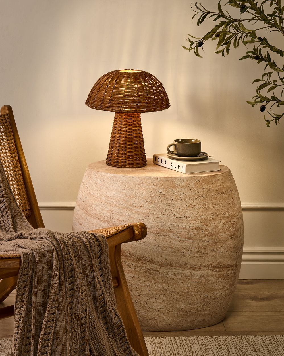 Lampada da tavolo Boho Paralume in rattan Base in vimini Soggiorno Camera da letto Marrone