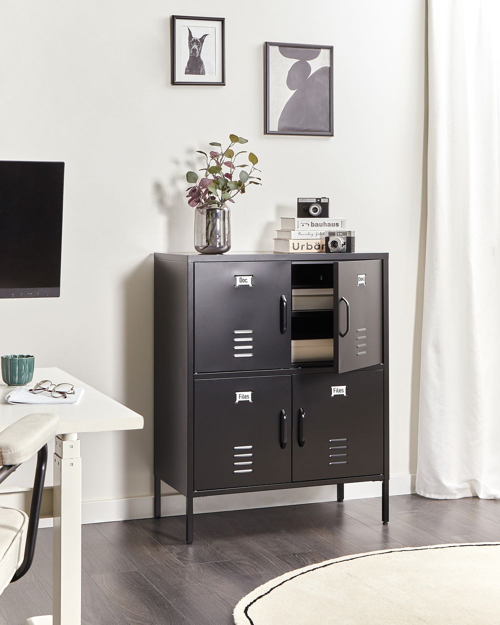 Credenza in ferro nero a 4 ante per documenti da casa