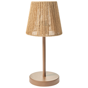 Lampada da tavolo in corda di carta marrone Paralume in ferro metallico con finitura opaca Base a gabbia Luce Camera da letto Soggiorno