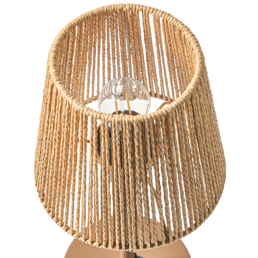 Lampada da tavolo in corda di carta marrone Paralume in ferro metallico con finitura opaca Base a gabbia Luce Camera da letto Soggiorno