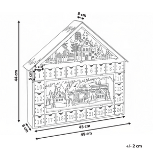 Decorazione natalizia a LED Calendario dell'Avvento in legno a forma di casetta Alimentato a batterie Marrone chiaro