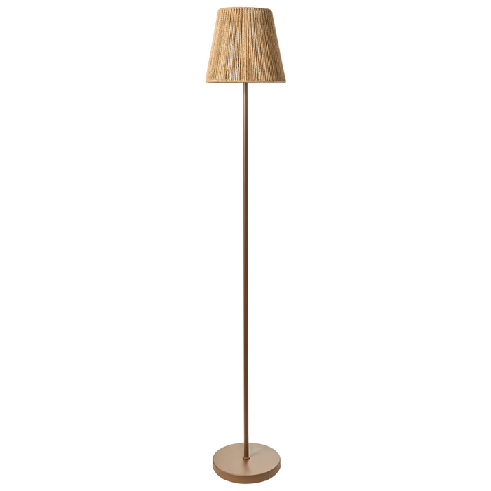 Lampada da terra in carta marrone paralume di corda metallo ferro finitura opaca base gabbia paralume luce camera da letto soggiorno stile Boho