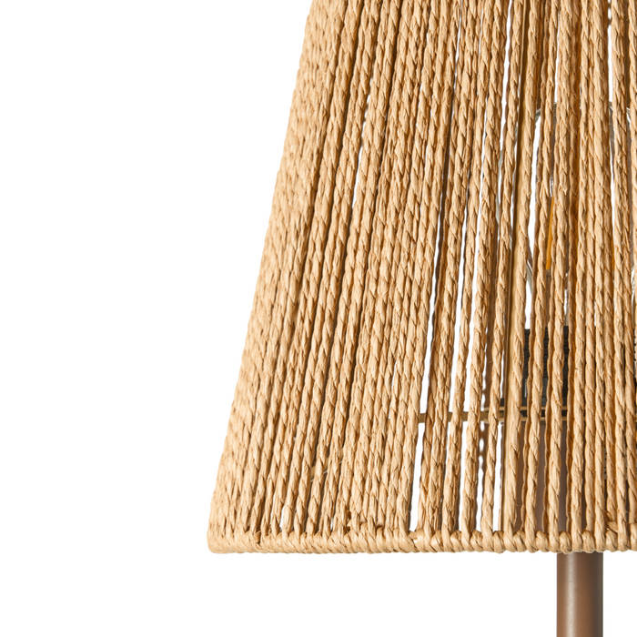 Lampada da terra in carta marrone paralume di corda metallo ferro finitura opaca base gabbia paralume luce camera da letto soggiorno stile Boho