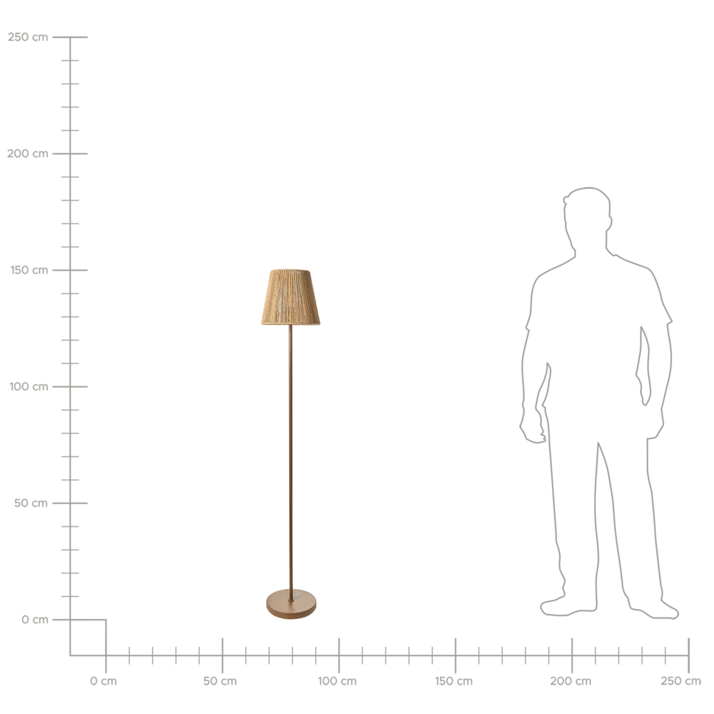 Lampada da terra in carta marrone paralume di corda metallo ferro finitura opaca base gabbia paralume luce camera da letto soggiorno stile Boho