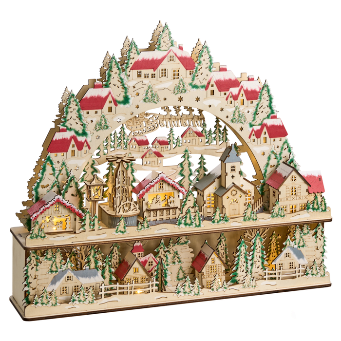 Decorazione natalizia con luce LED Ornamento luminoso in legno marrone a batteria