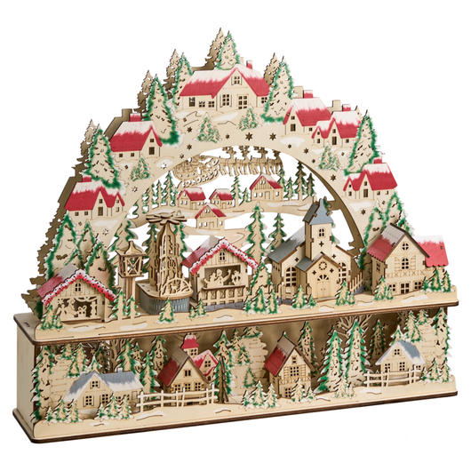 Decorazione natalizia con luce LED Ornamento luminoso in legno marrone a batteria