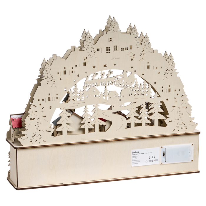 Decorazione natalizia con luce LED Ornamento luminoso in legno marrone a batteria