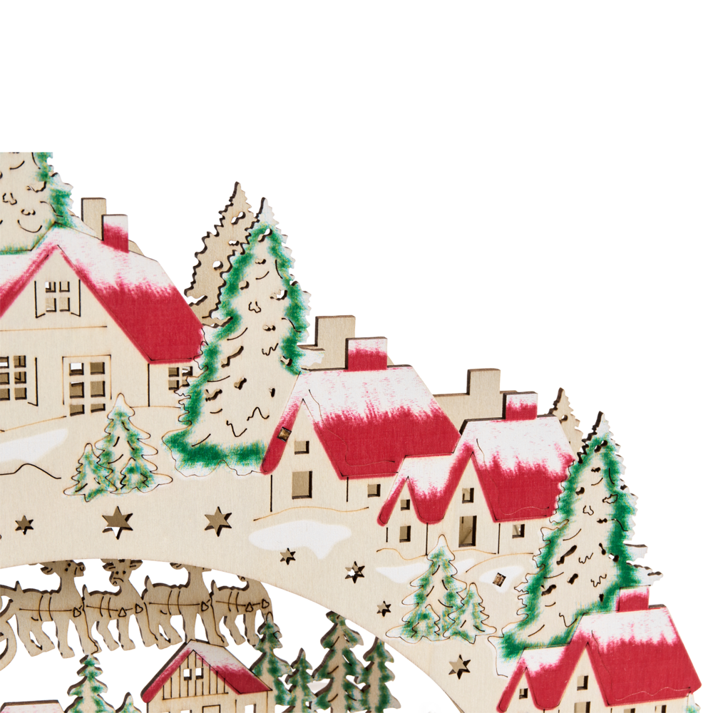 Decorazione natalizia con luce LED Ornamento luminoso in legno marrone a batteria