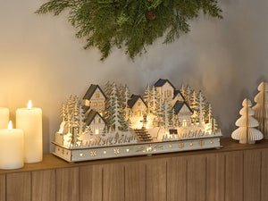 Decorazione natalizia in legno marrone illuminato con luci LED Ornamento a batteria