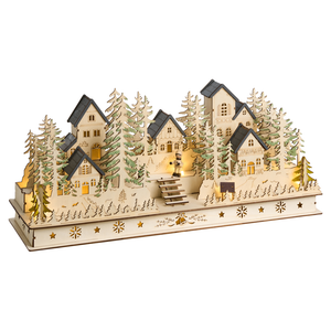 Decorazione natalizia in legno marrone illuminato con luci LED Ornamento a batteria