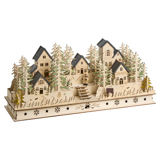 Decorazione natalizia in legno marrone illuminato con luci LED Ornamento a batteria