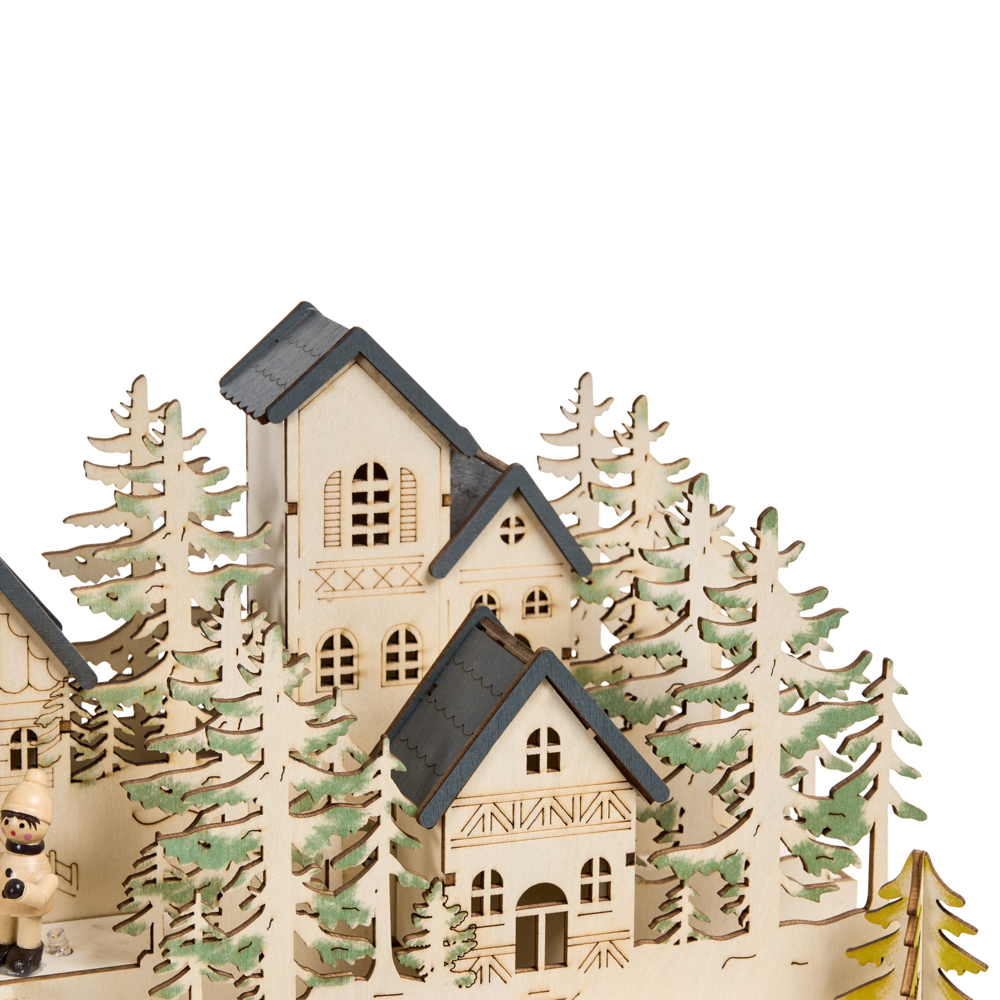 Decorazione natalizia in legno marrone illuminato con luci LED Ornamento a batteria