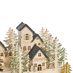 Decorazione natalizia in legno marrone illuminato con luci LED Ornamento a batteria