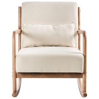 Sedia a dondolo Beige Chiaro Tessuto Gambe in legno con braccioli e cuscino Soggiorno classico tradizionale