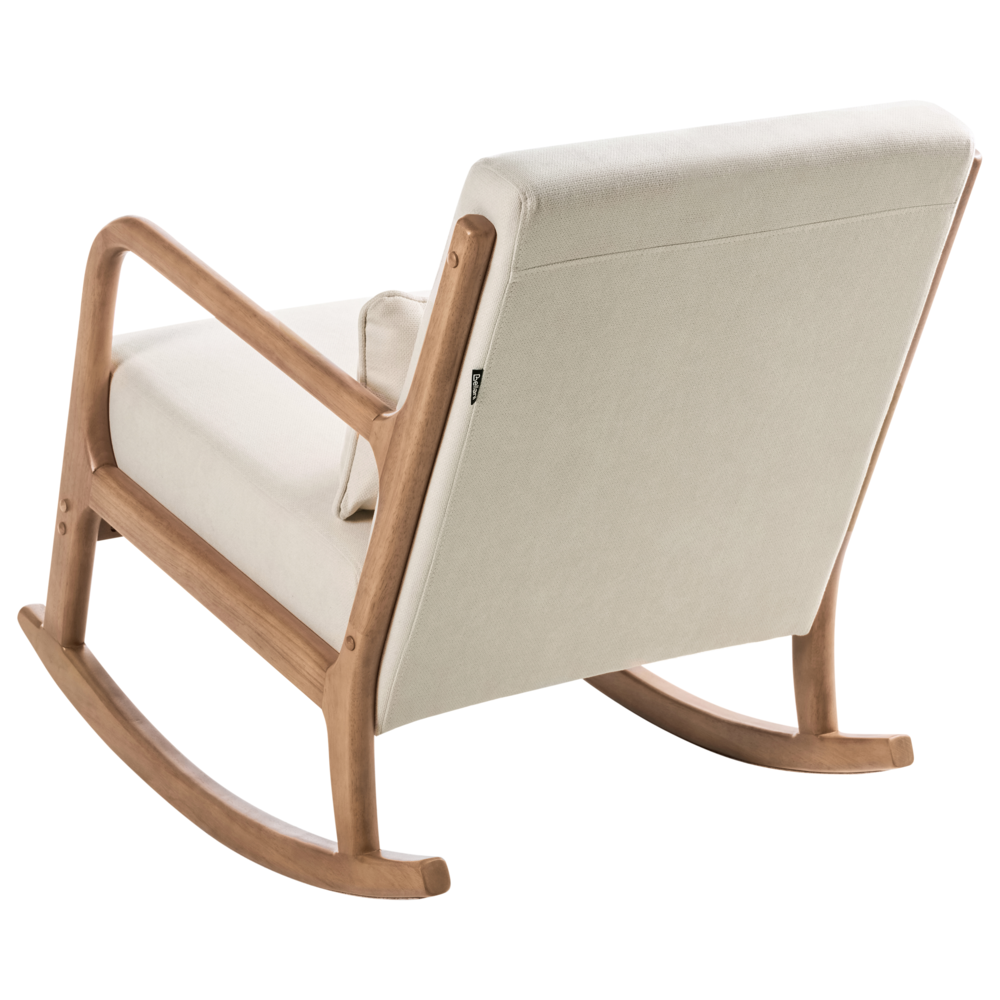 Sedia a dondolo Beige Chiaro Tessuto Gambe in legno con braccioli e cuscino Soggiorno classico tradizionale