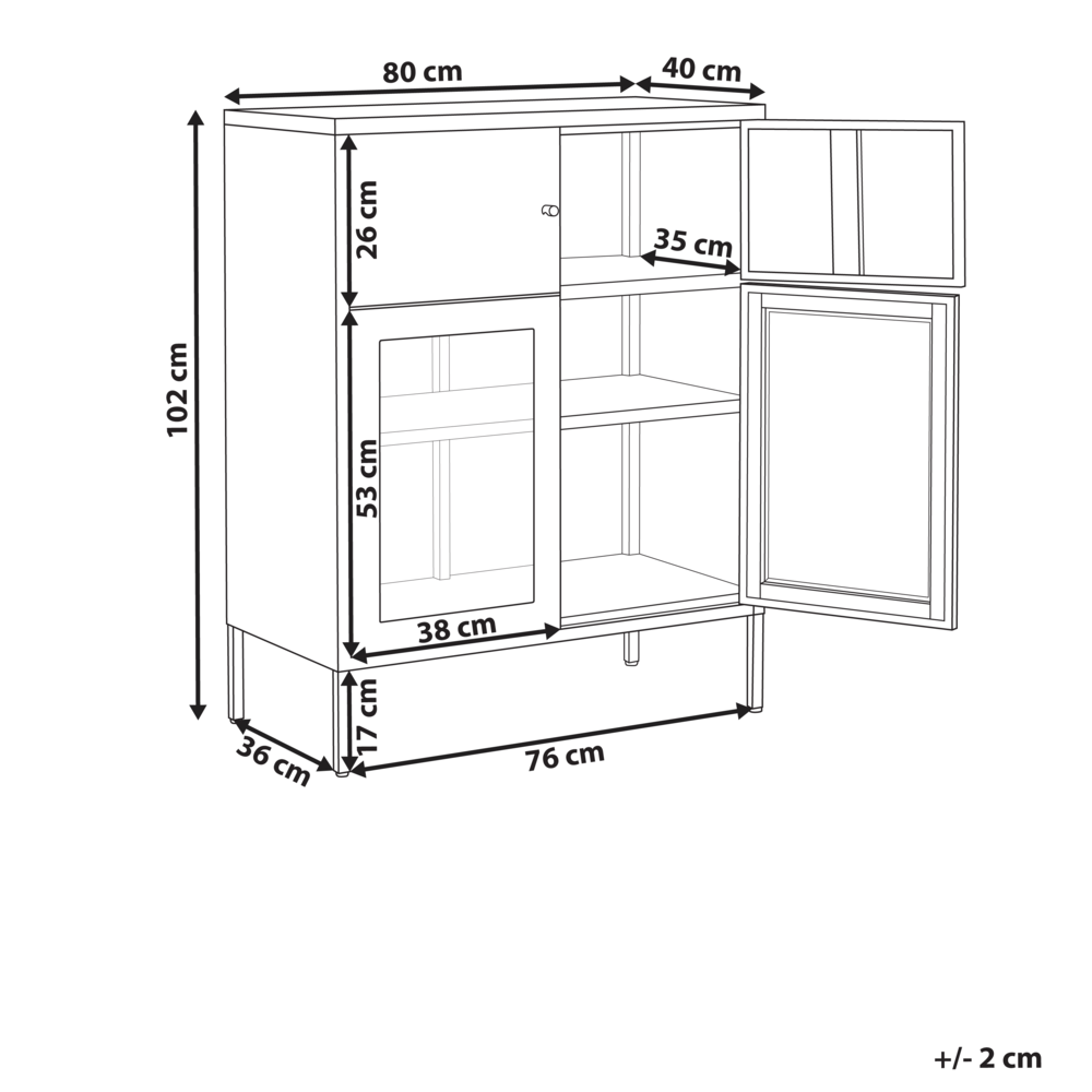 Vetrinetta in ferro nero con 2 ante in vetro e 2 scomparti chiusi Stile scandinavo